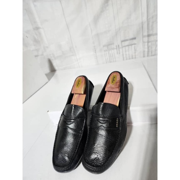 Authentic Prada Leather Slip On Loafers Black Size10 - Picture 1 of 15